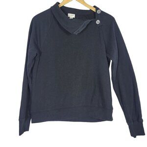 J. Crew Women's Wide Button-Collar Pullover Hoodie Cloudspun Fleece Black Size S